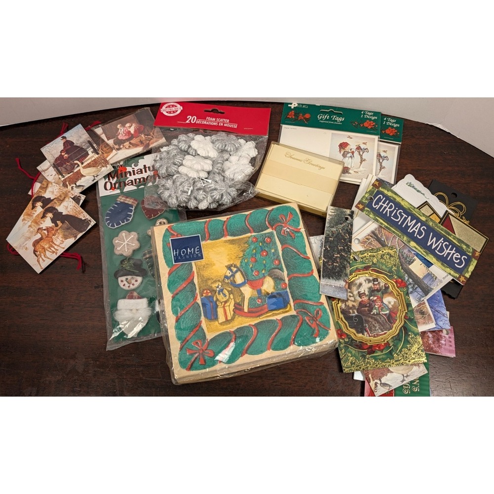 Vintage Christmas Ephemera Lot Gift Tags Labels Cards Foam Decorations Craft